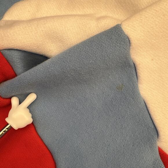 Champion Sweater Womens Medium Blue Red Reverse Weave Hooded Retro Split Sleeves - Picture 13 of 13